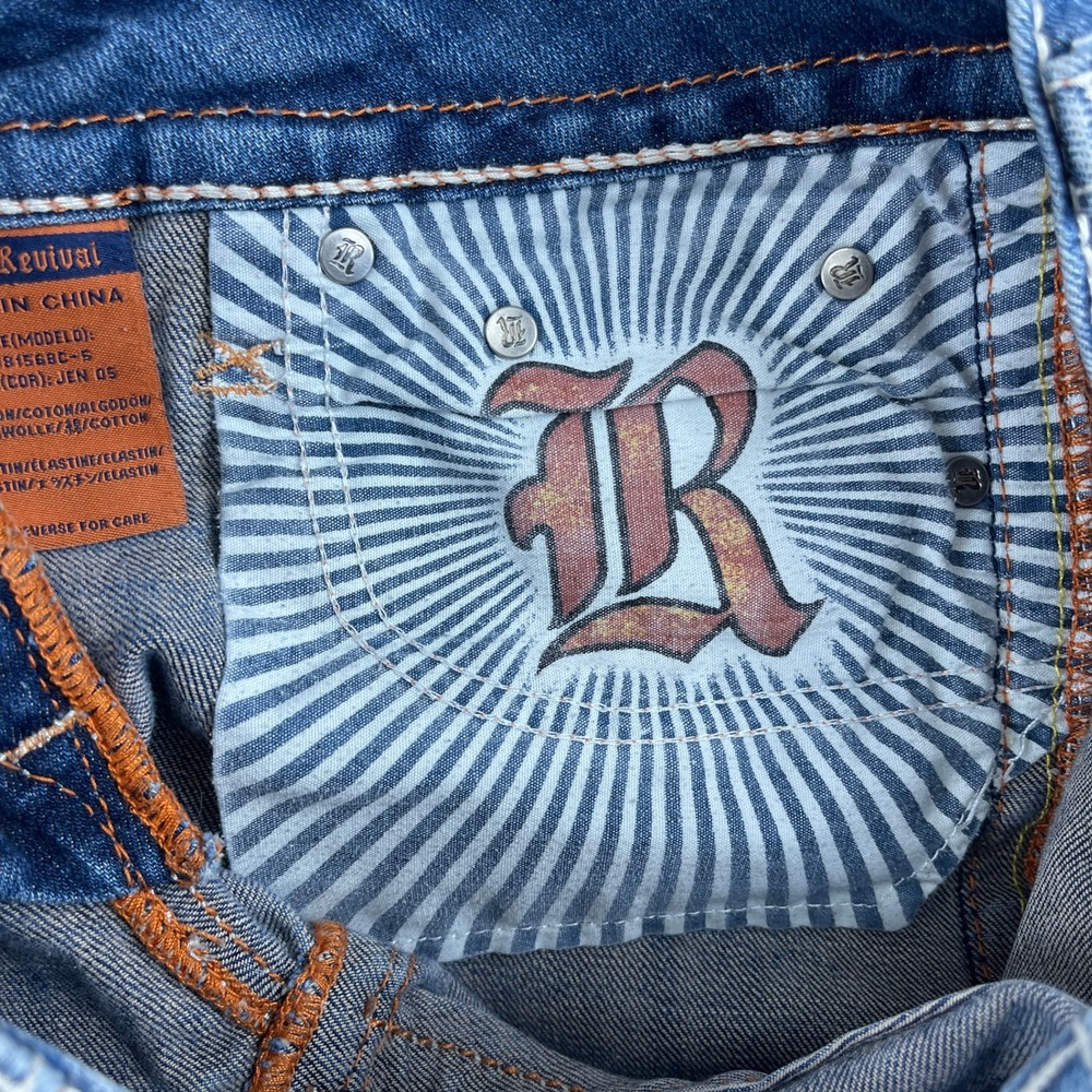 Rock Revival Womens 30 Jen 05 Bootcut Jeans Solid Blue Denim Embellished Y2K - Picture 11 of 16